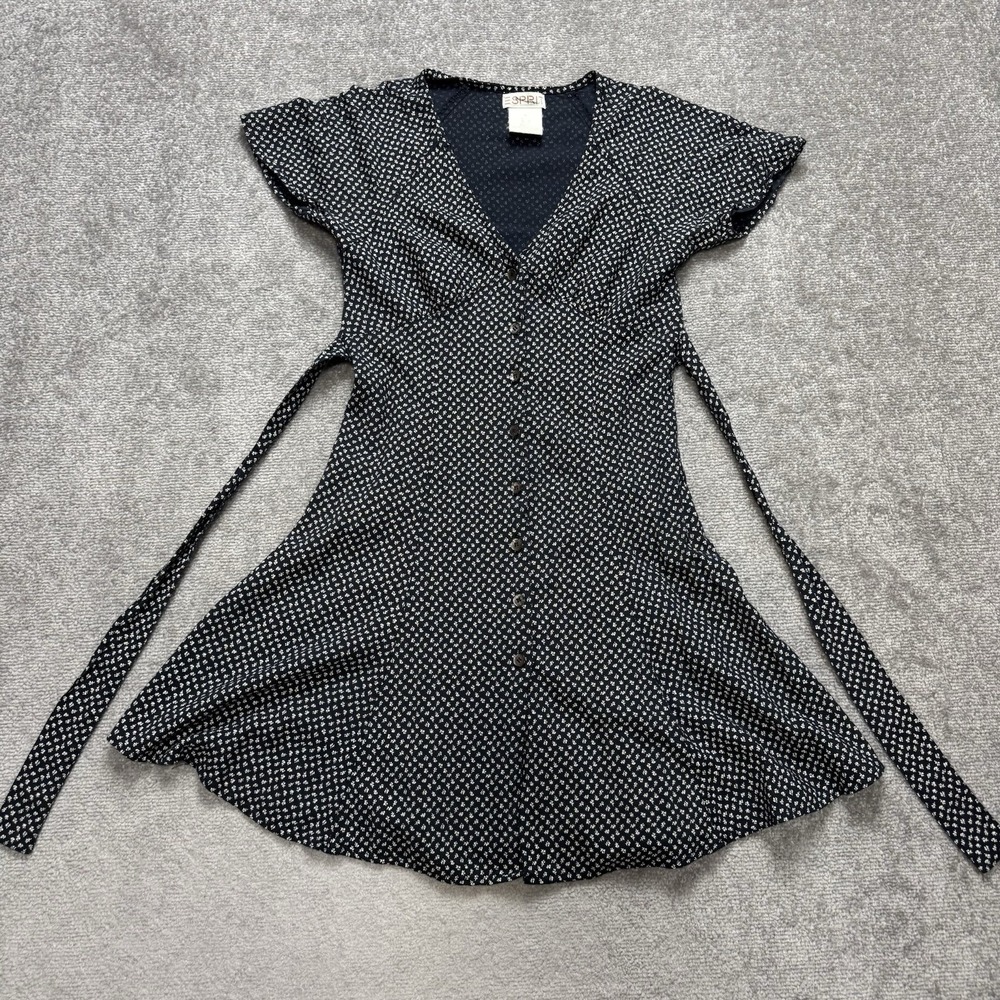 Vintage 90's Y2K Esprit Medium Dress Floral Tie Dainty Fit Flare Button
